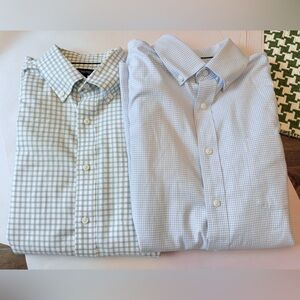 Men’s Cremieux Green Checkered & Blue Gingham Dress Shirt Set Size Large Cotton